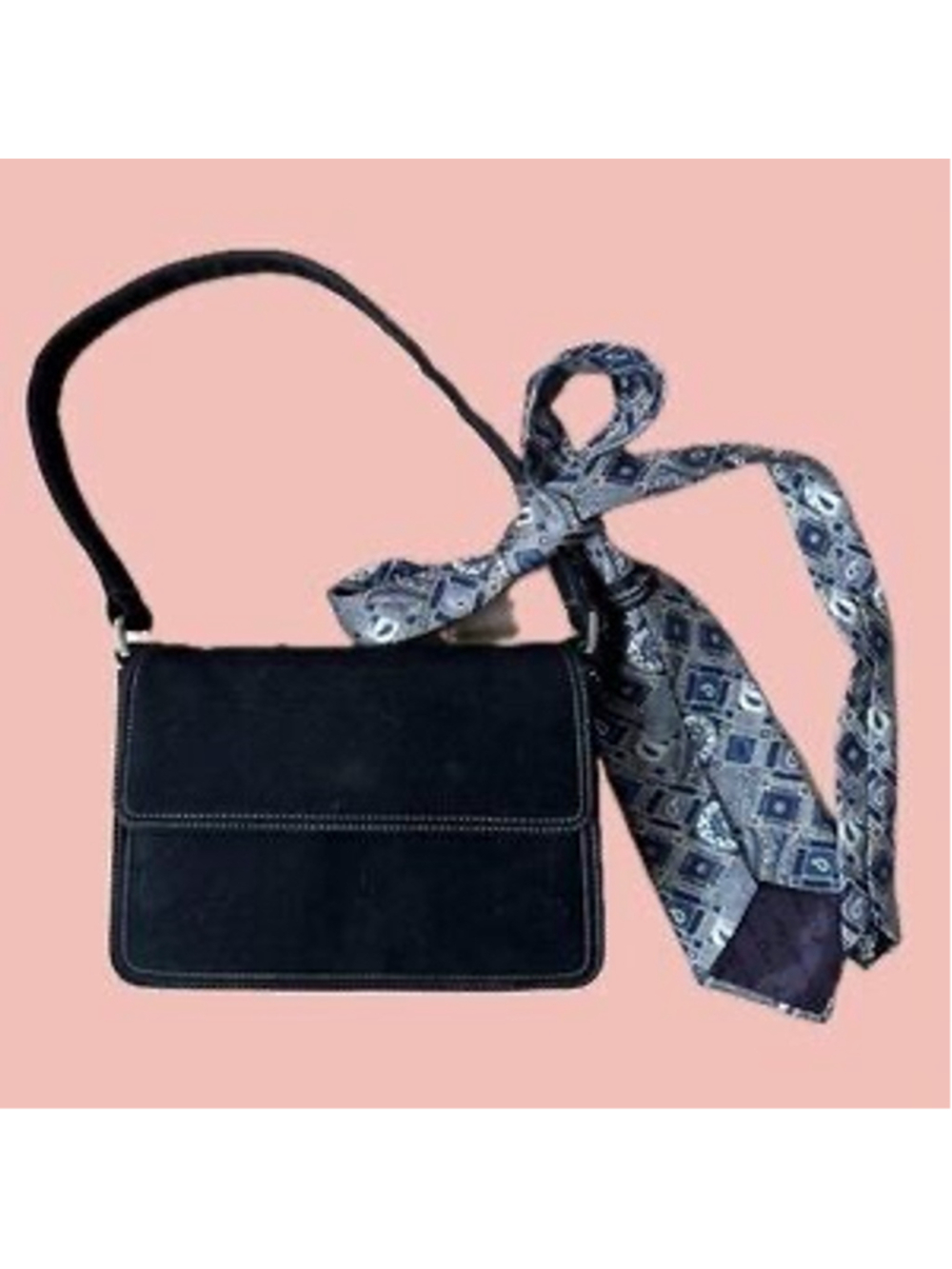 Vintage Song Black Faux Suede Shoulder Bag Y2K